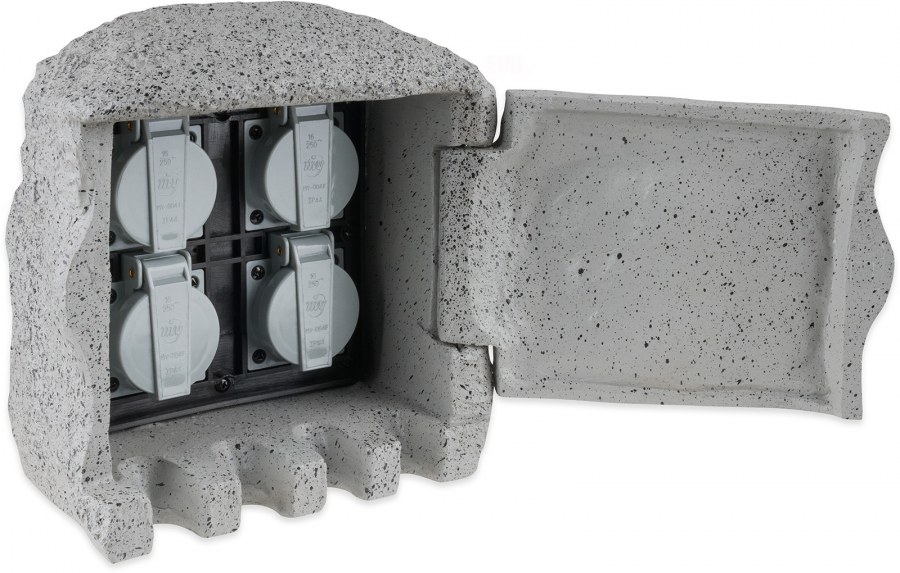 Zahradní sloupek v imitaci kamene (čtyřnásobná zásuvka) - Osvětlení, elektro k jezírku Zahradní sloupky, dálkové ovládání, regulátory