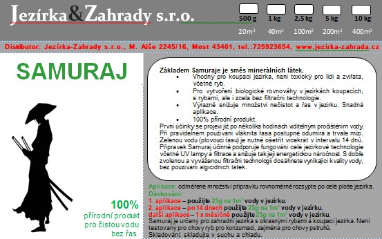 Samuraj - odstraňuje všechny druhy řas (5kg na 200m3) - Péče o vodu, údržba jezírek Odstranění vláknité řasy