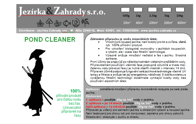 Pond Cleaner - odstraňuje všechny druhy řas (5kg na 200m3) - Péče o vodu, údržba jezírek Odstranění vláknité řasy
