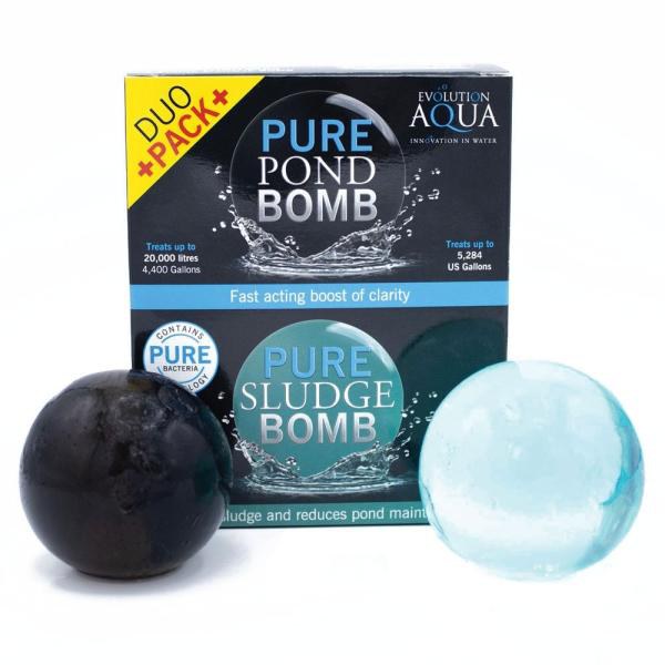 Evolution Aqua Duo Pack Pure Pond Bomb+Pure Sludge Bomb - startovací a čistící bakterie+odstraňují kal (1ks na 20m3) - Péče o vodu, údržba jezírek Odstranění bahna a kalů