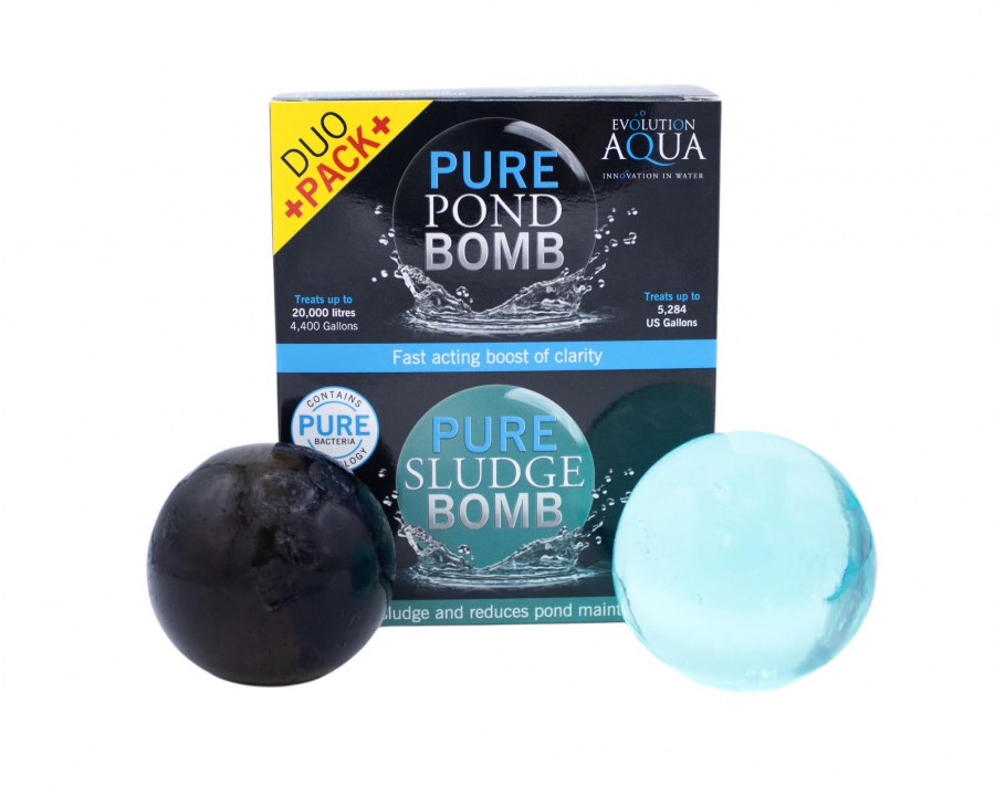 Evolution Aqua Duo Pack Pure Pond Bomb+Pure Sludge Bomb - startovací a čistící bakterie+odstraňují kal (1ks na 20m3) - Péče o vodu, údržba jezírek Odstranění bahna a kalů