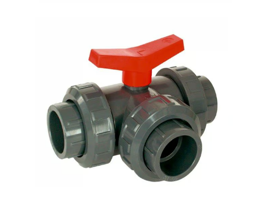 PVC kulový třícestný ventil 20mm (T) - Stavba jezírka, hadice, trubky, fitinky Kulové ventily, klapky, rozdělovače PVC kulové ventily